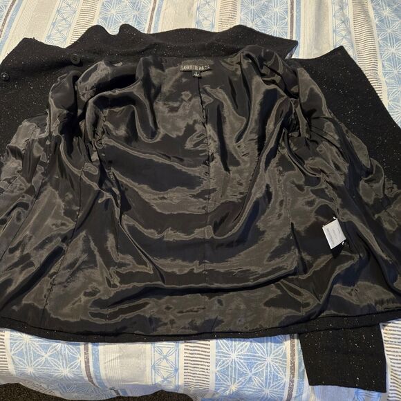 Lafayette Wool blend Metallic/black Suit Jacket Blazer Pocket Piter Pan Collar 8 - Picture 10 of 11